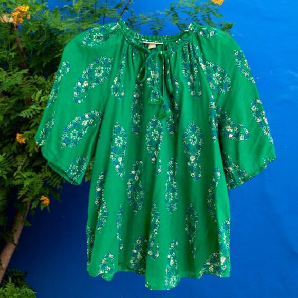 Knox Rose Green Floral Peasant Top - Picture 1 of 13